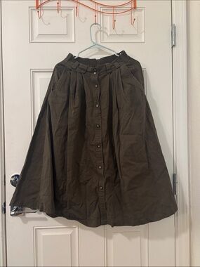 Karen Scott Olive Green A-Line Button-Front Skirt